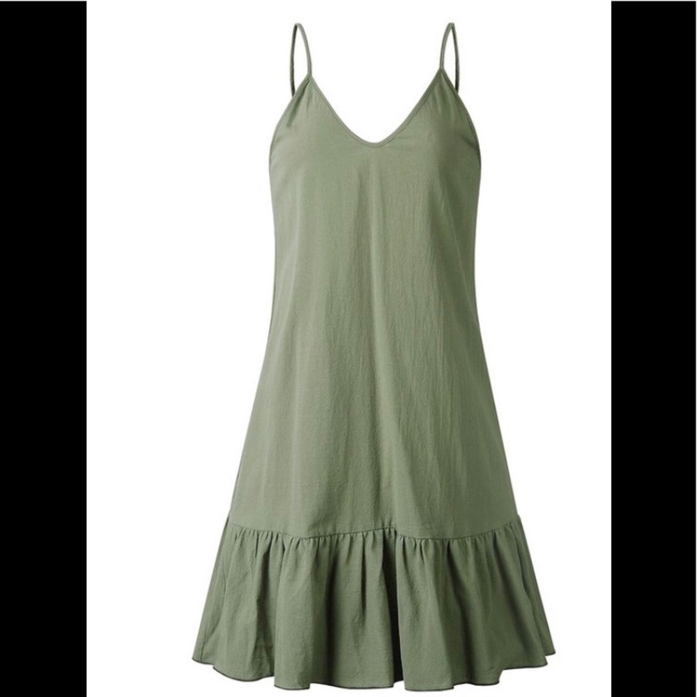 NWOT Sage-Green Ruffle Hem Sleeveless Dress